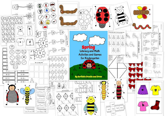 Printable spring literacy and math worksheets and activities for kindergarten