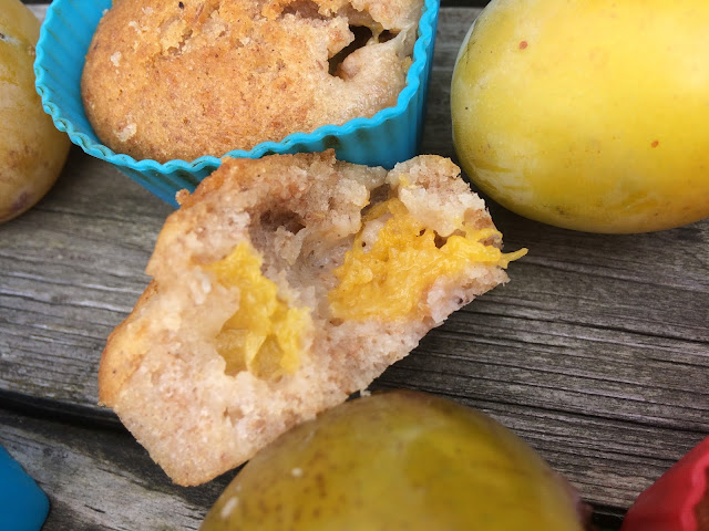 Muffinki graham z żółtymi śliwkami renklodami