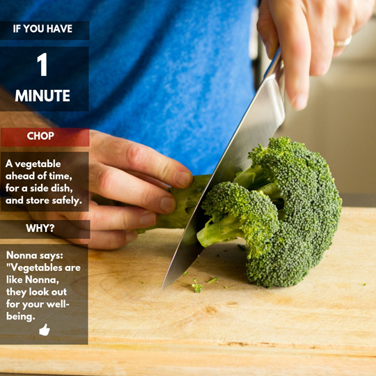 Chopping a head of broccoli