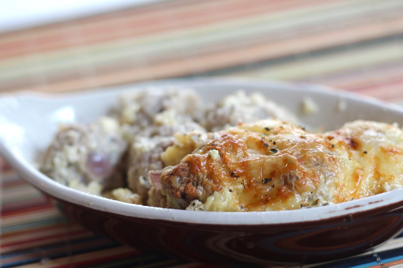 Turkey Meatballs in Yogurt Sauce Smothered in Melted Gruyere Diary of
