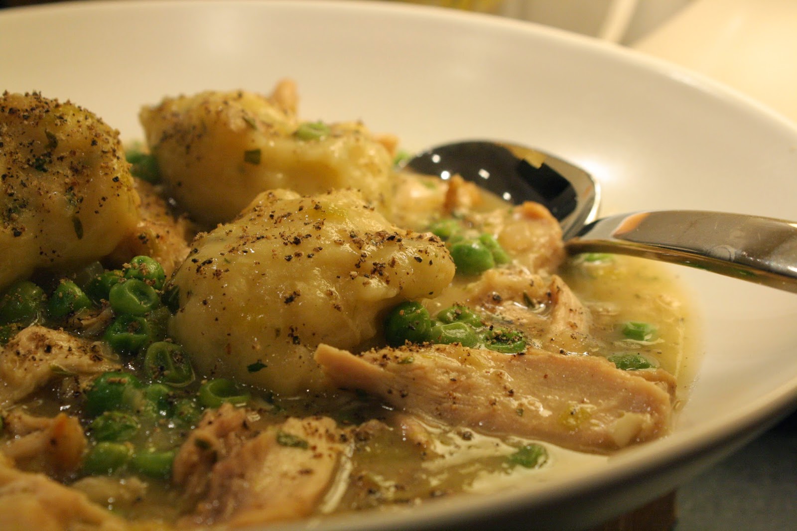Southern Cooking Chicken And Dumplings With Green Peas