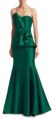 Badgley Mischka Strapless Bow Front Gown