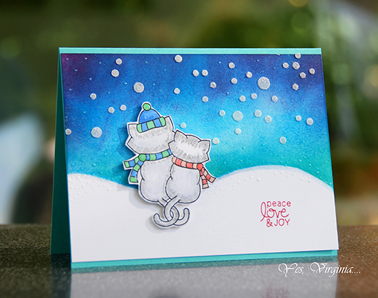 Deck the Halls with Inky Paws - Day 4 - Virginia Lu | Kitty Snow Card | Newton's Christmas Cuddles Stamp set by Newton's Nook Designs #newtonsnook