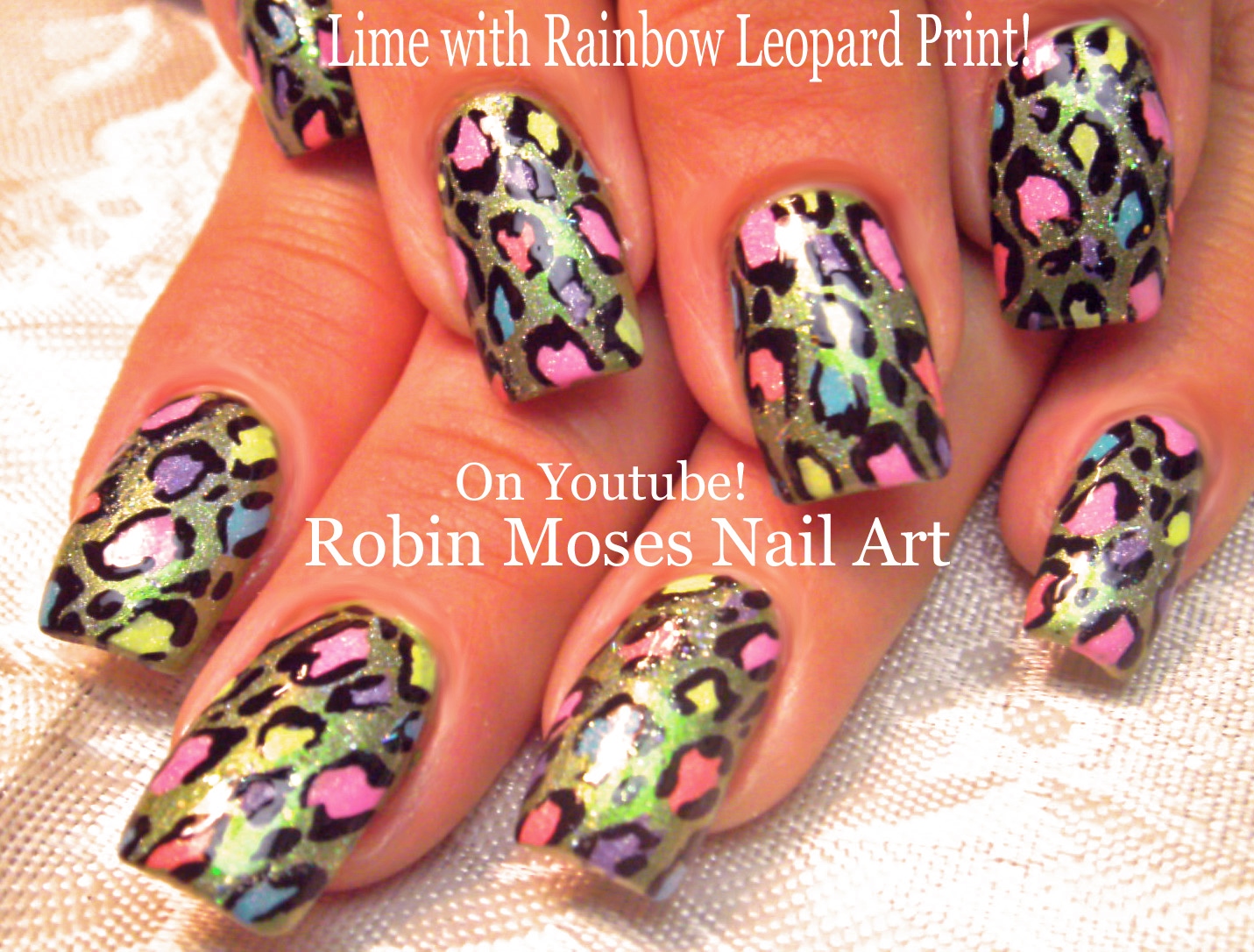 Robin Moses Nail Art: Lime green Nails with Rainbow Animal Print Design ...