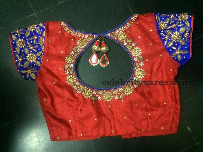 Red and Blue Zardosi Blouse - Saree Blouse Patterns