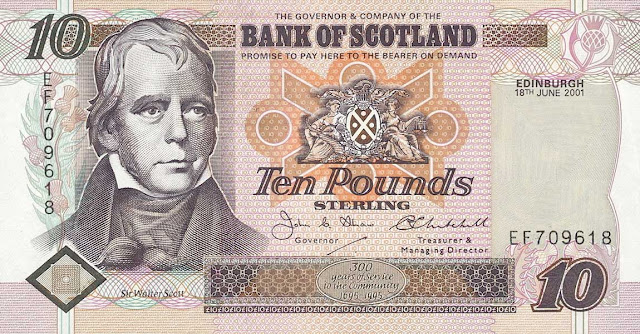 Bank of Scotland 10 Pounds banknote 2001 Sir Walter Scott
