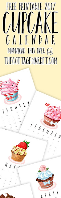 free printable 2017 cupcake calendar