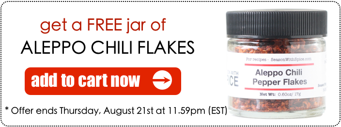 free jar of aleppo chili flakes promo available at SeasonWithSpice.com