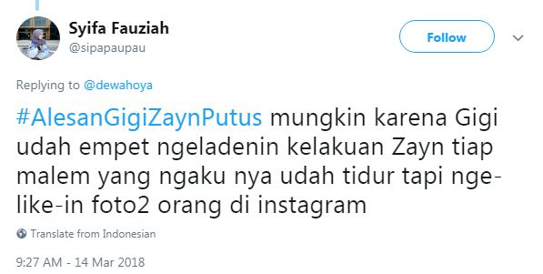 15 Tweet Kocak 'Alasan Gigi & Zayn Putus' Ini Bikin Ngakak Parah