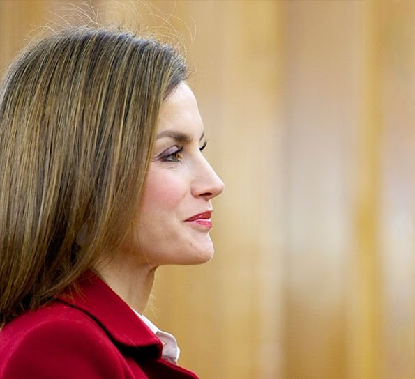Queen Letizia of Spain attends an audience at Zarzuela Palace