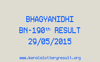 BHAGYANIDHI BN 190 Lottery Result 29-5-2015