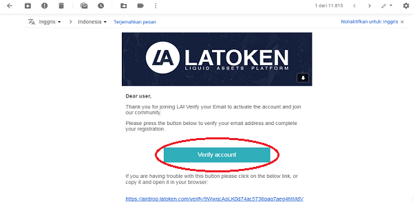 cara verifikasi email di LATOKEN
