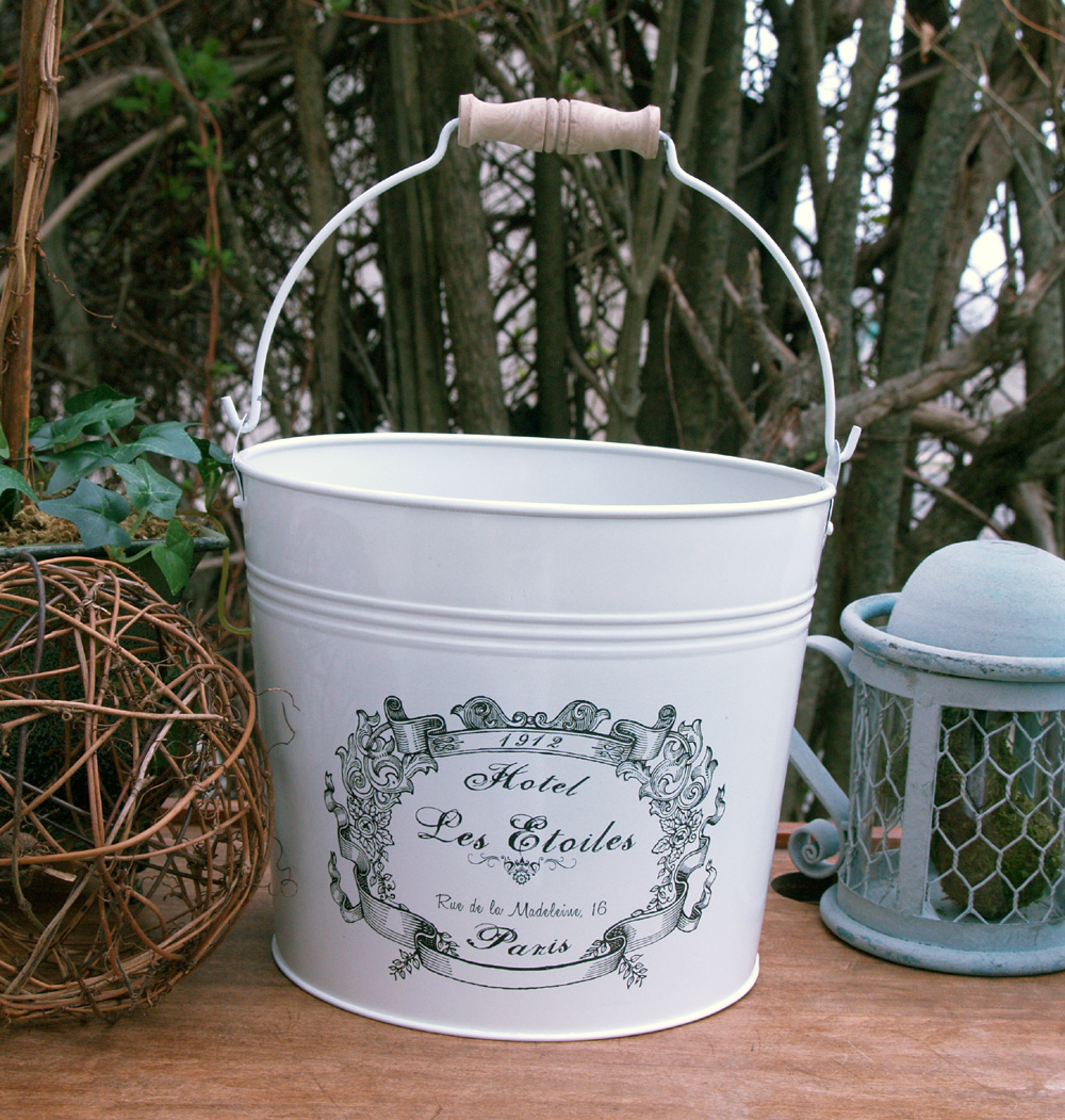 Royal Bebe Shoppe New Arrivals French Market Garden Decor White Galvanized Tin Pails with