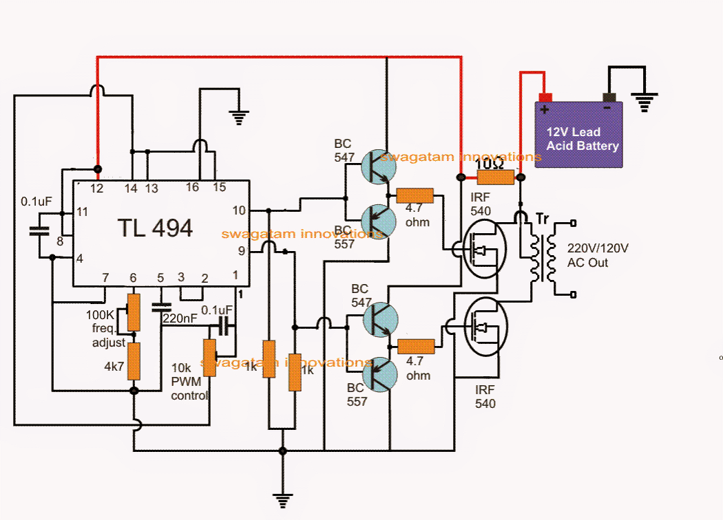 IC TL494 PWM Modified Sine Wave Inverter Circuit