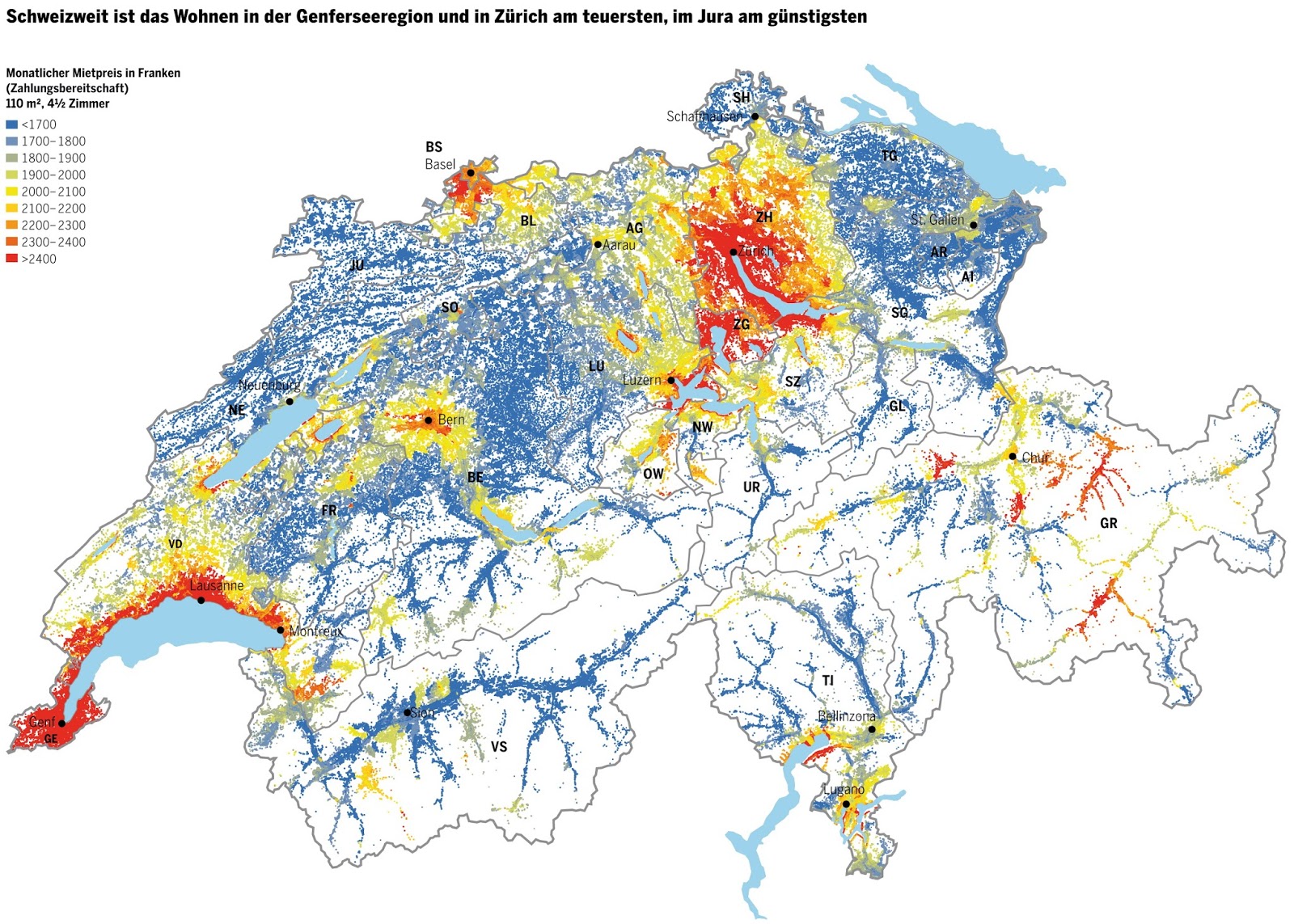 Average Monthly Rent in Switzerland