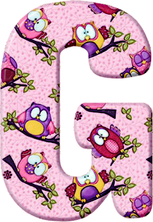 Abecedario Rosado con Búhos de Colores. Pink Alphabet with Owls. 