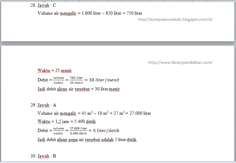 Berikut Soal Debit Kelas 5 Sd Dan Kunci Jawaban