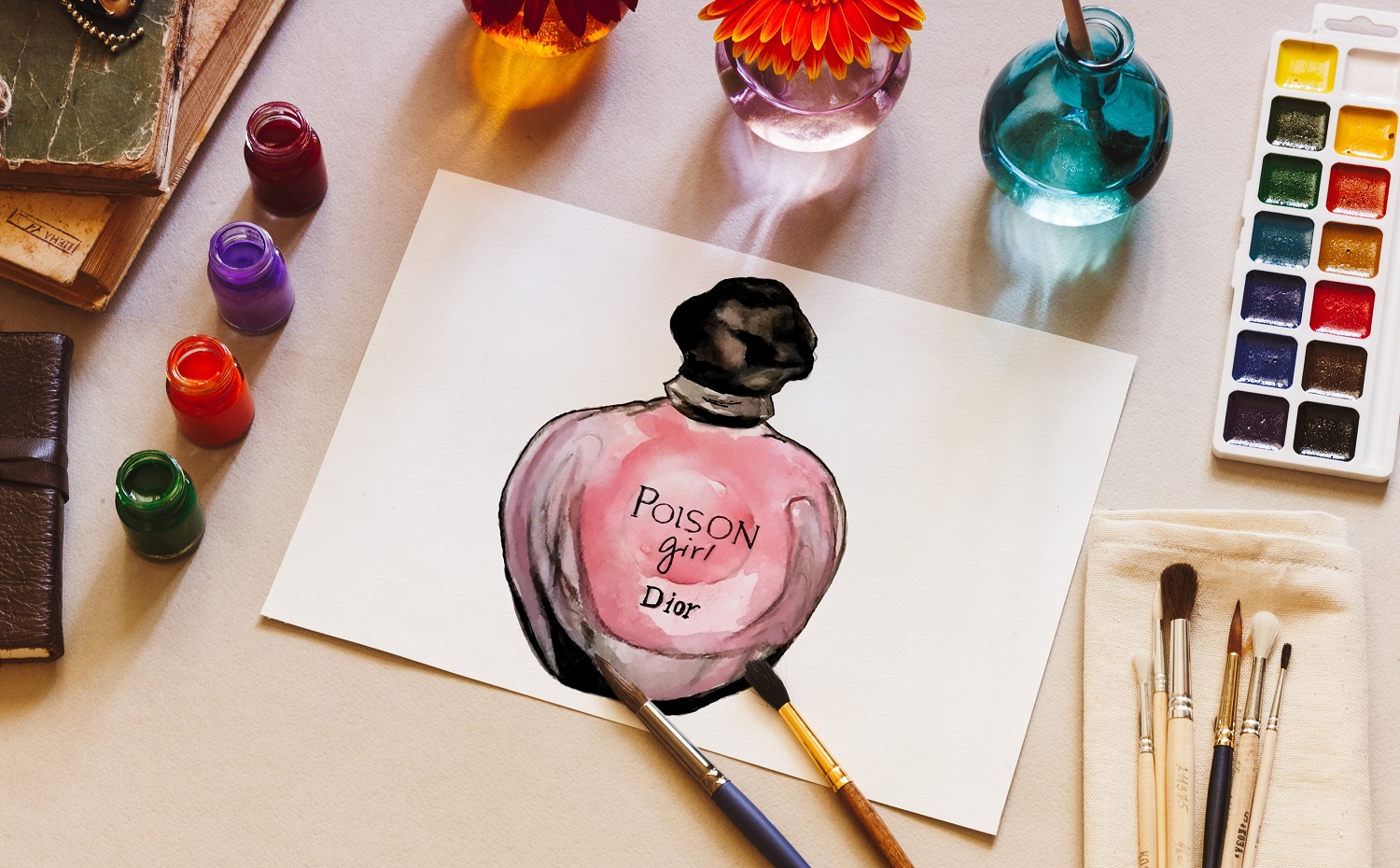 Dior Poison girl watercolor perfume illustration by Stella visual
