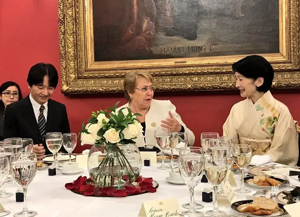 Japan's Prince Akishino and Princess Kiko and Michelle Bachelet attended the ceremony for between Chile and Japan