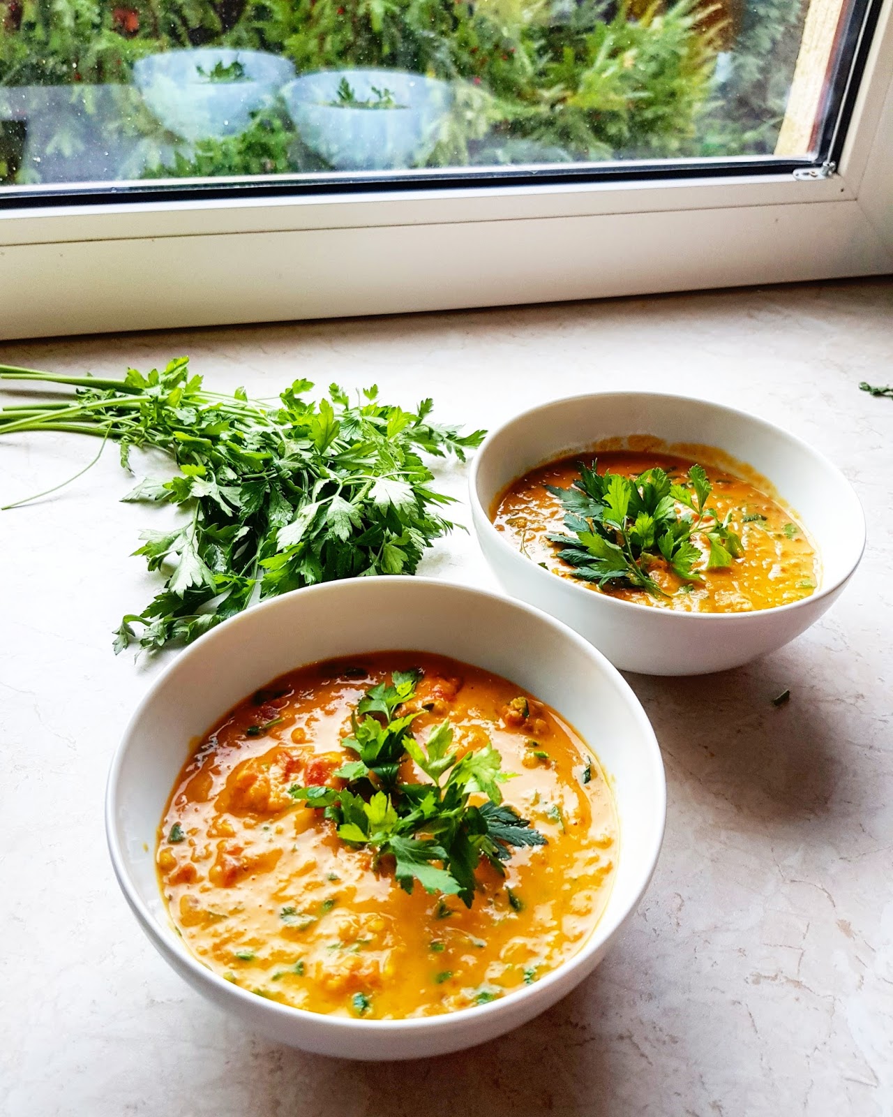 Lentil & Tomato Soup - warming orange snack for cold days - Foodie Sisters