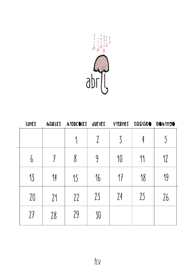 calendario descargable abril A4