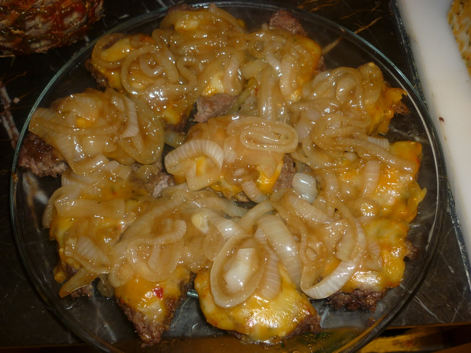 Cauldron House Specials Pepper Jack Cheese Burgers with Carmelized