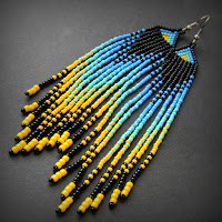 купить необычные красивые серьги сережки из бисера длинные  в этно стиле