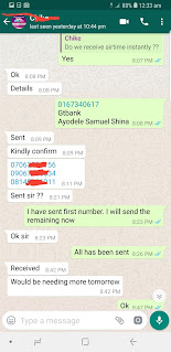 Airtime transaction history with a buyer