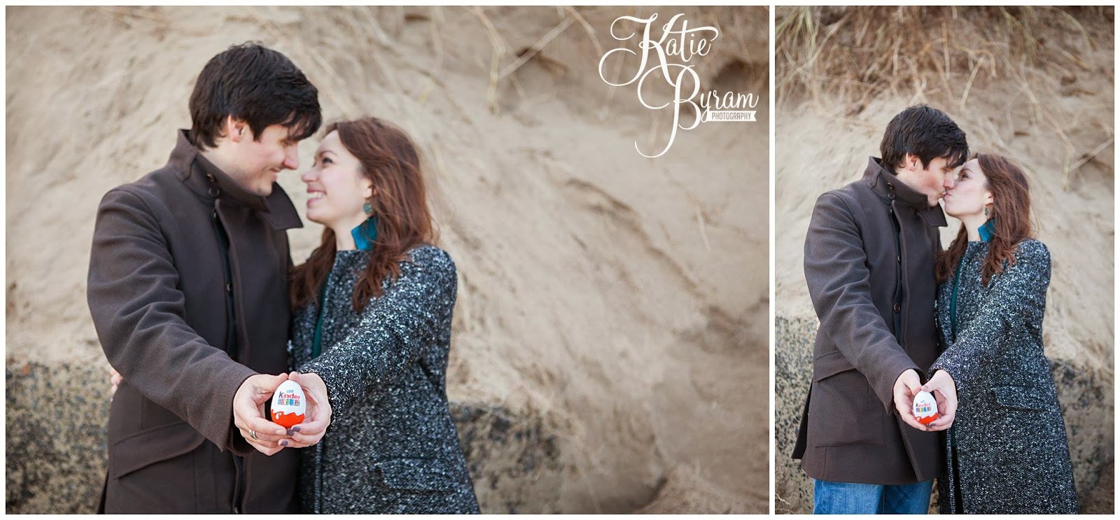 kinder egg engagement, kinder surprise, kinder surprise engagement, warkworth pre-wedding shoot, warkworth, northumberland wedding photographer, northumberland beach, warkworth beach, engagement photos northumberland, katie byram photography, warkworth engagement, warkworth castle, warkworth wedding,