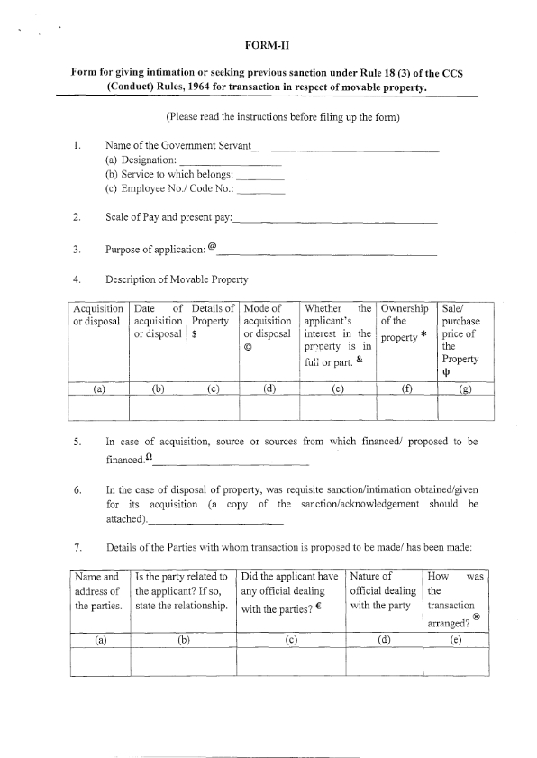 Rule 18 of the CCS (Conduct) Rules, 1964 regarding standard forms for