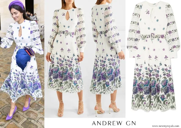 Princess Alessandra wore ANDREW GN Lace-trimmed printed silk-blend midi dress