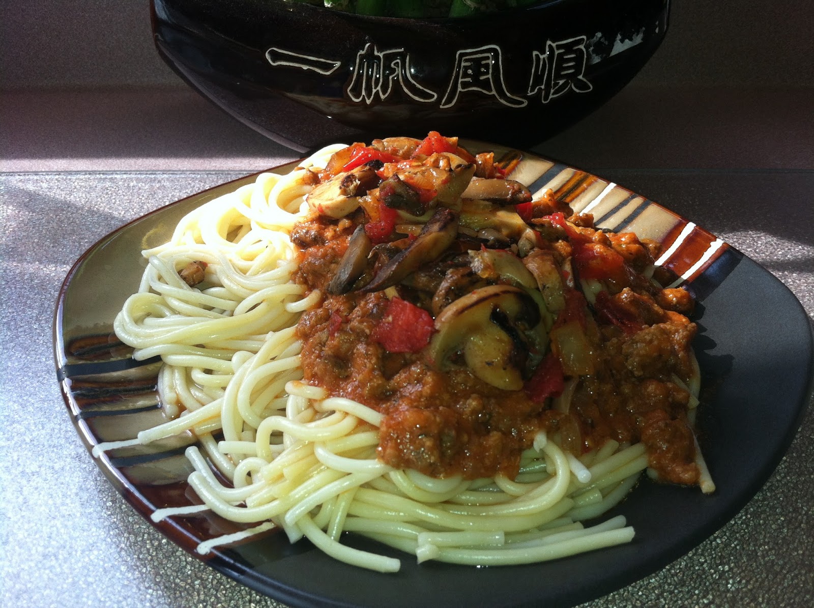 Homemade Garlic Bread and Spaghetti with Meat Sauce
