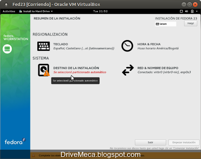 DriveMeca instalando Linux Fedora Workstation 23 paso a paso DriveMeca instalando Linux Fedora Workstation 23 paso a paso
