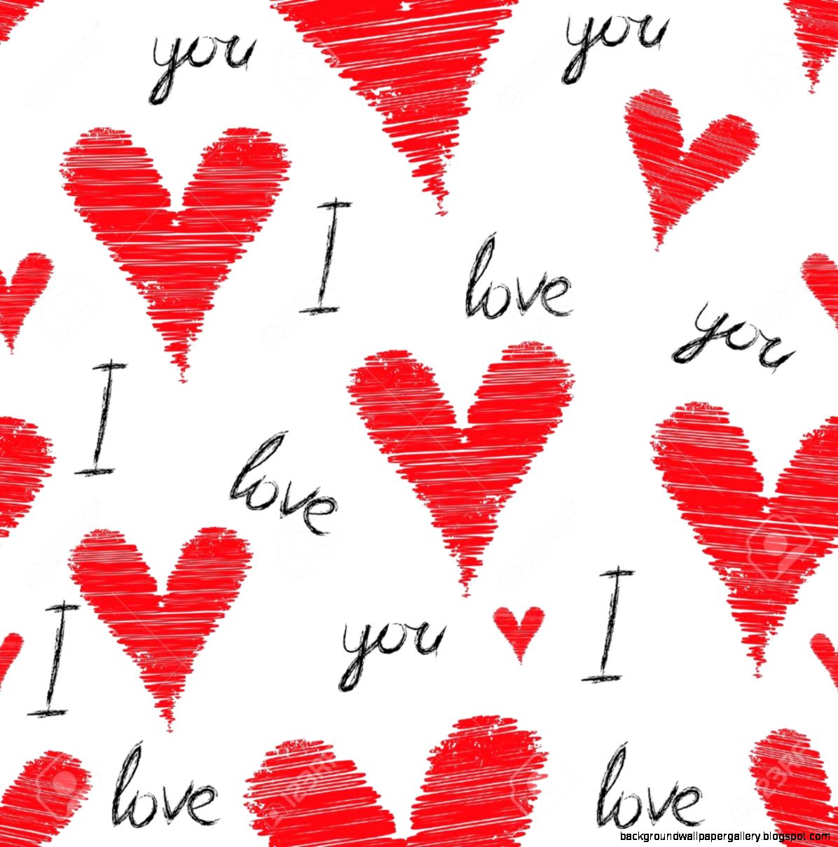 Scribble Stroke Red Vector Heart Background Seamless Pencil