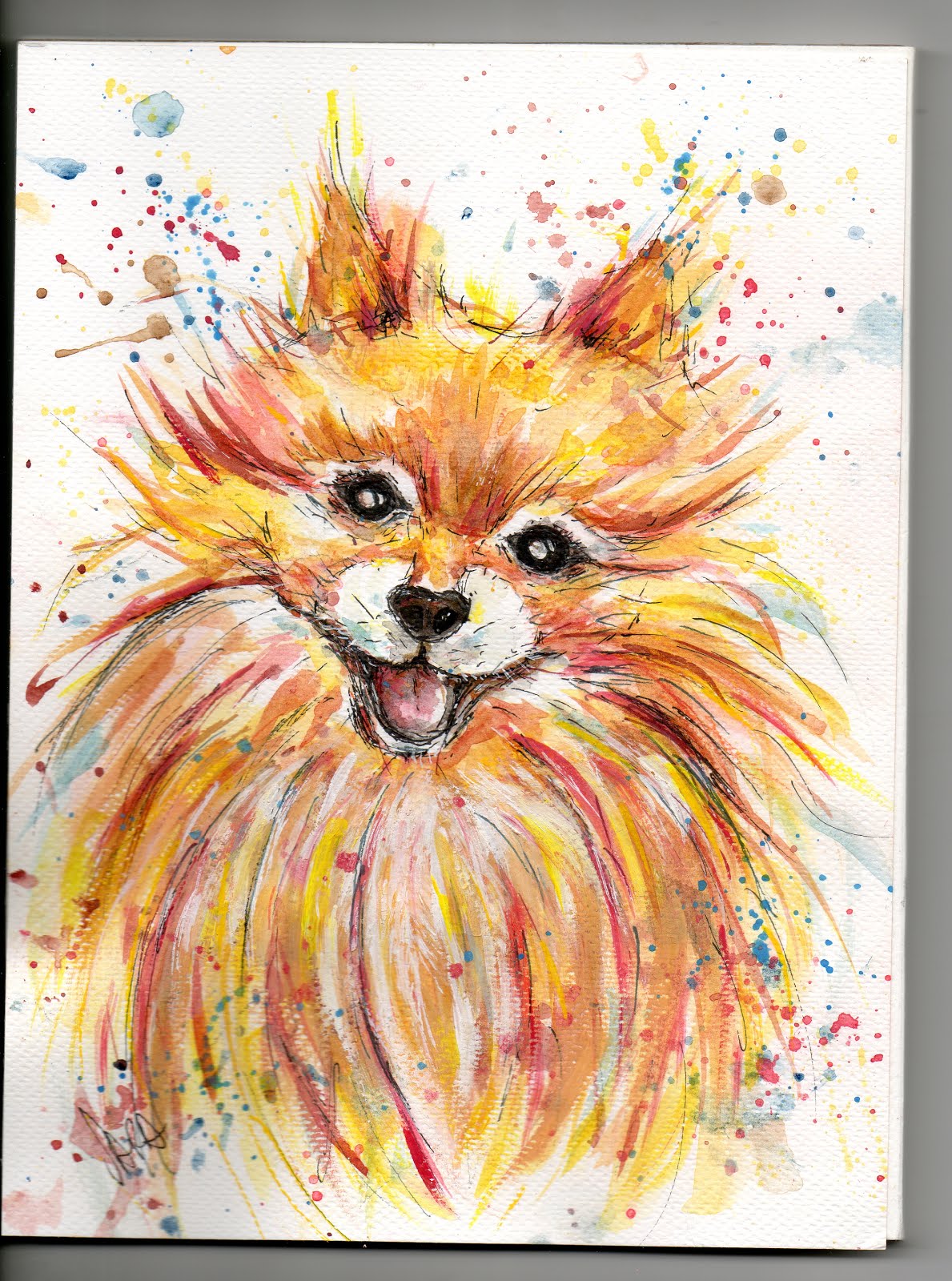 Artsarity: dibujo de un perro pomerania pintado con acuarela