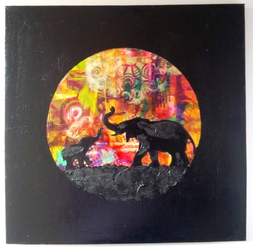 Carmen Wing - Mixed Media Elephants on canvas