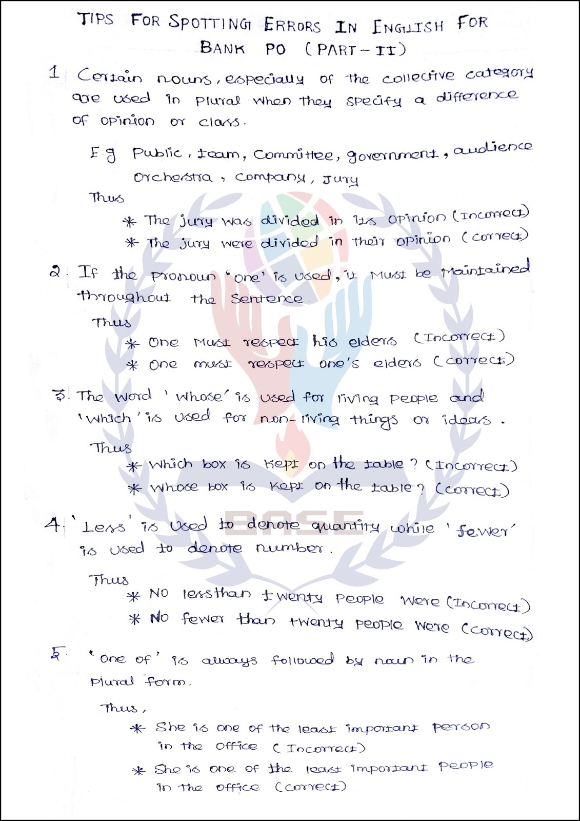 Tips to Spotting Errors in English Section Hand Written Notes