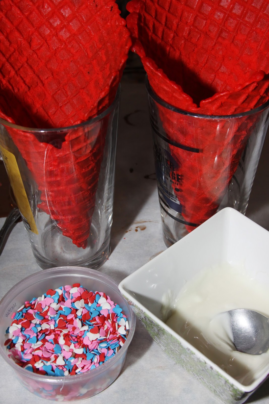 waffle cones filled with chocolate