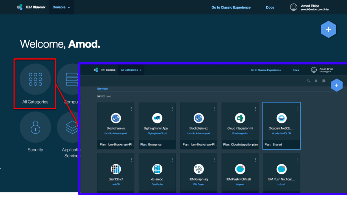 New Bluemix UI Landing Page and Dashboard New Bluemix UI Landing Page and Dashboard