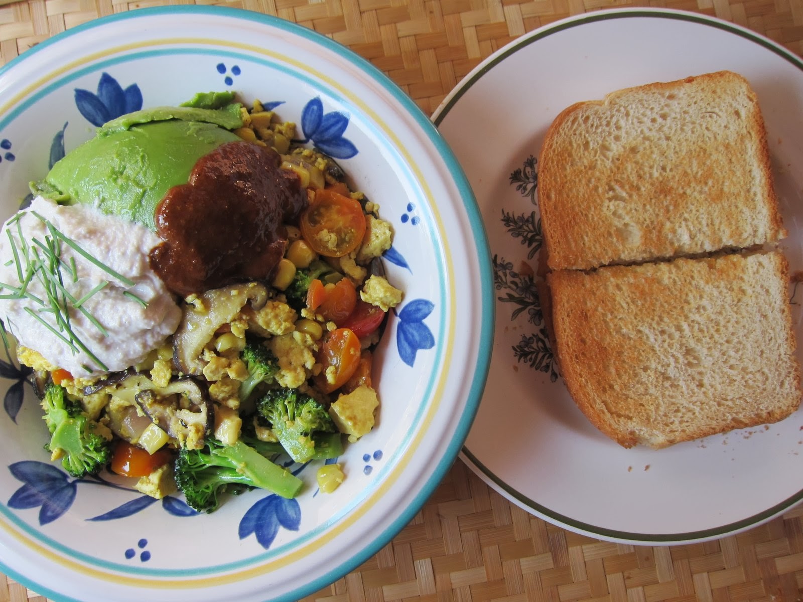 WholeFoodVegan Shiitake Mushroom Tofu Scramble with Toasted Sourdough