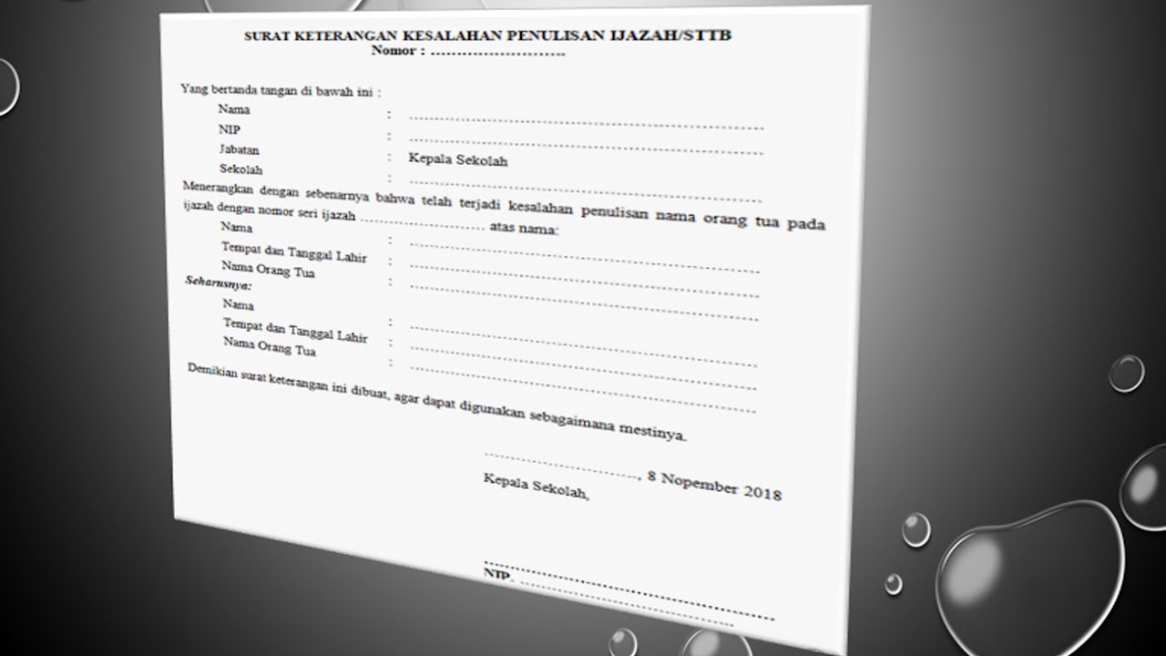 Contoh Surat Keterangan Kesalahan Penulisan Ijazah Format Word