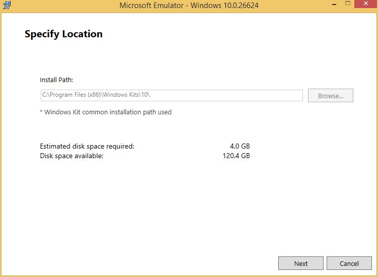 Press 'Next' button and it will again ask you about 'Windows Kits