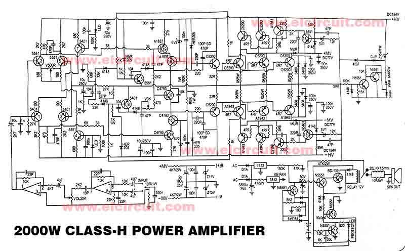 Powerful 2000W Power Amplifier Class-H - Electronic Circuit