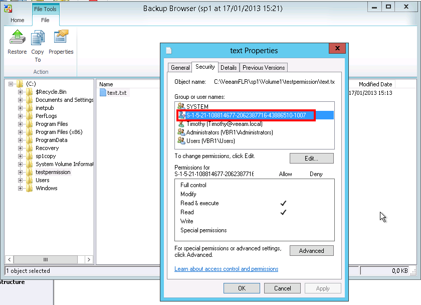 Timo's Techie Corner: Veeam File Restore and Permissions (I)