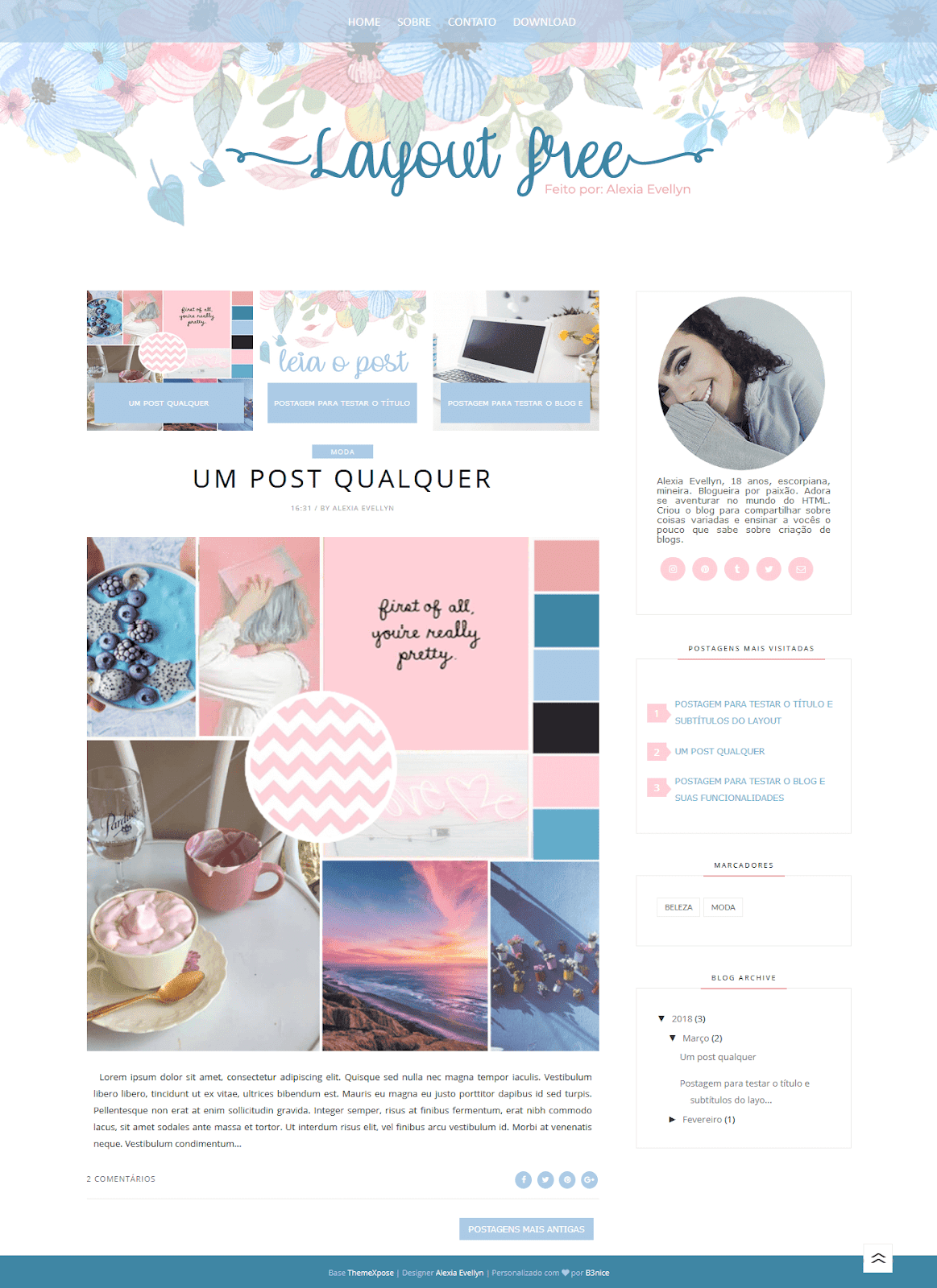 Pronto, postei!: Layout Free Responsivo para blogger - Rose and Blue