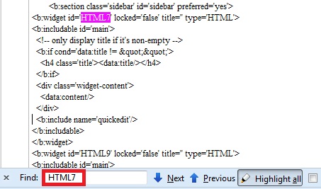 Tampilan EDIT HTML TEMPLATE untuk widget
