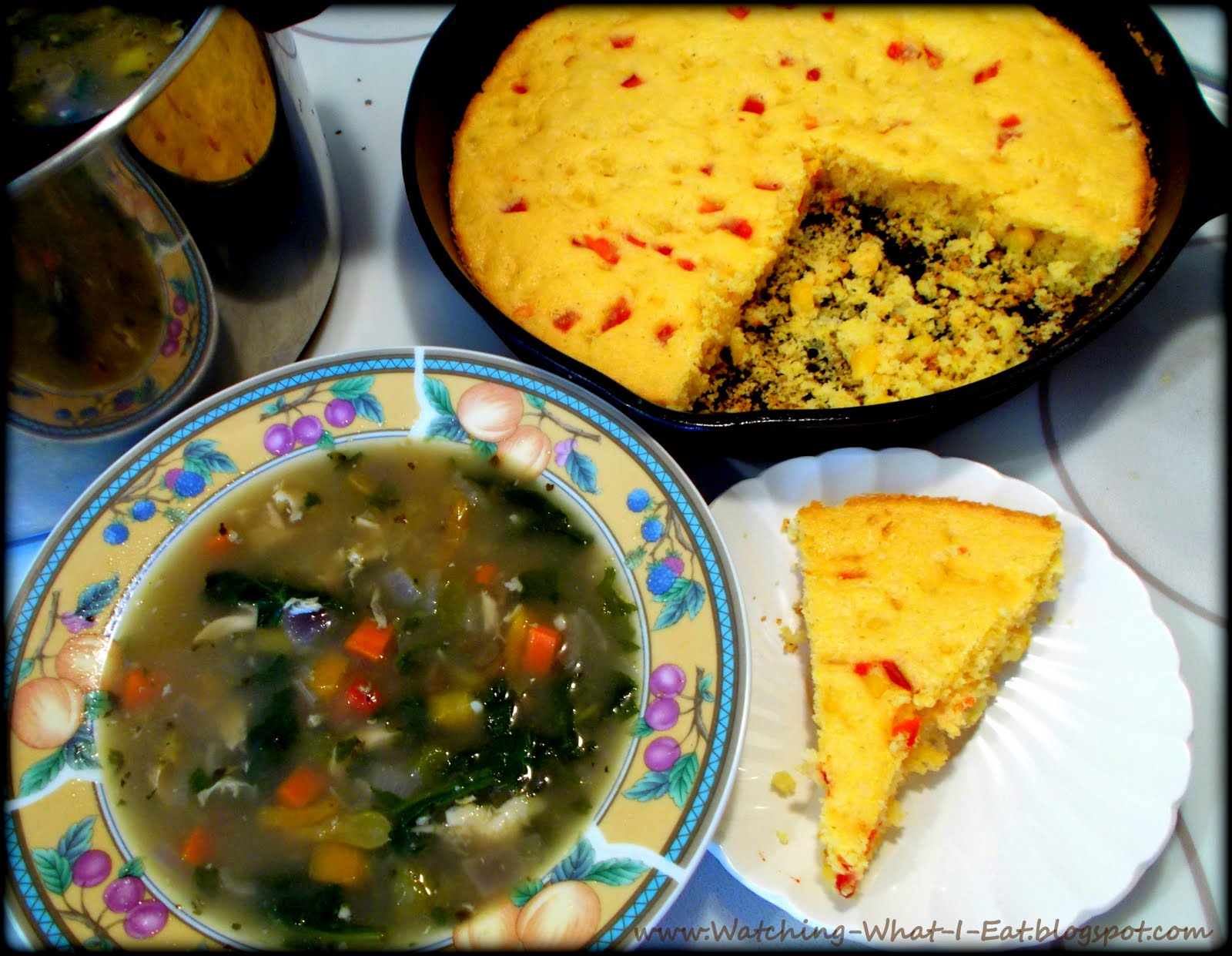 Watching What I Eat Red Pepper Cornbread & Soup a comforting meal