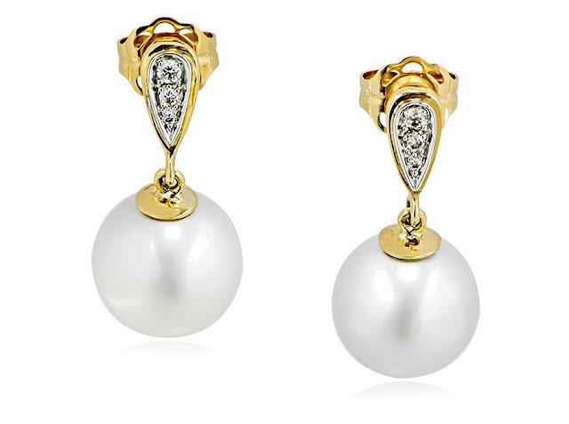 14K Gold Pearl Diamond Earrings