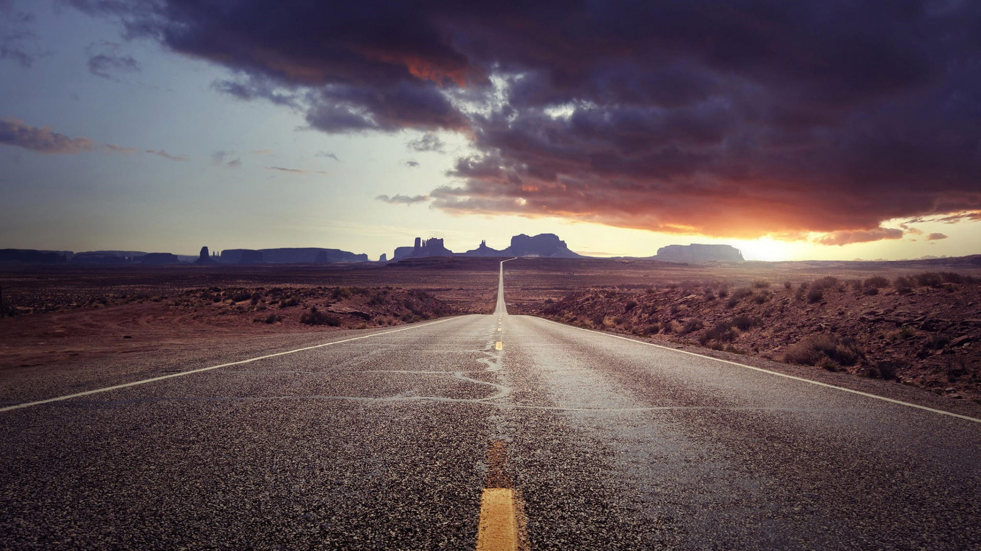 Long Road in the Desert Landscape.