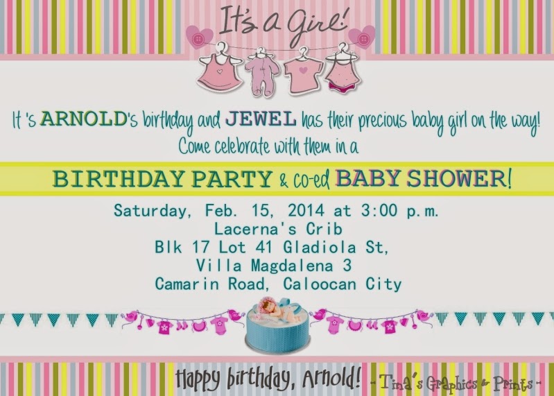 TINA'S GRAPHICS & PRINTS Combined Birthday and Baby Shower Invitation